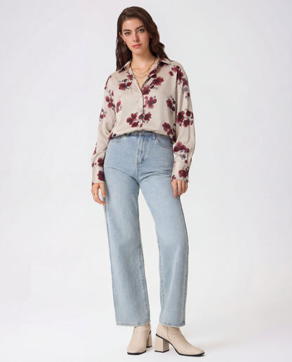 Wine Blossom Florals Satin Shirt