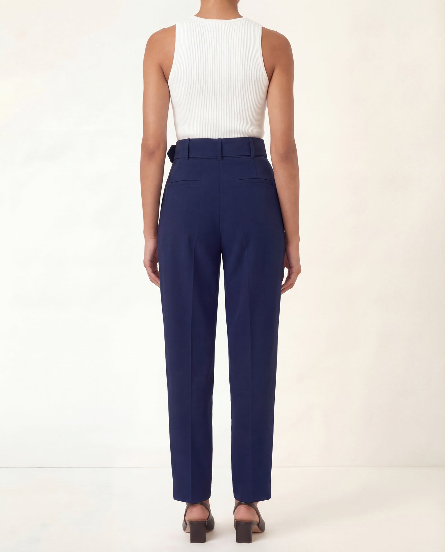 Belted Tapered Pants With Belt - Dark Blue