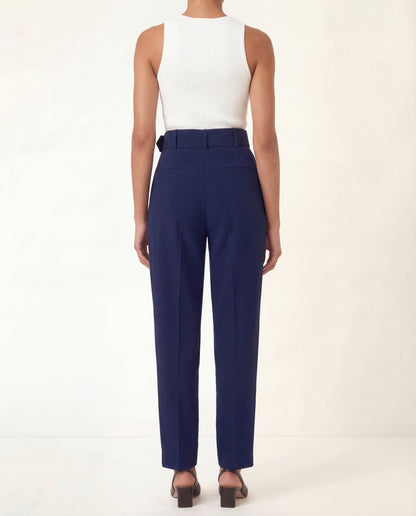 Belted Tapered Pants With Belt - Dark Blue