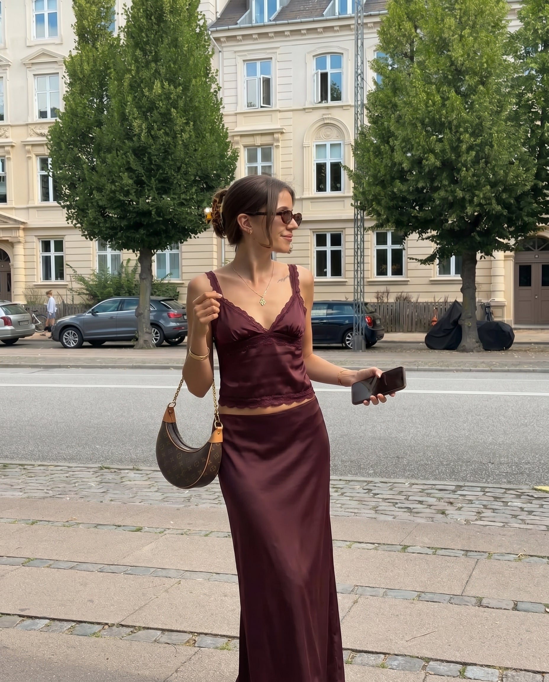 coord sets,bottomwear, topwear,casual chic, vacation, outdoor events, minimal, summer, urban fit, bold, ,knitted,woven,maroon,solid,laced,laced,slim fit top,fitted top,waist length top,scalloped hem,cami neck,adjustable straps,no sleeves,no sleeves,slip on,skirts,straight skirt,full length,straight hem,mid rise waist,no pockets,OY3063, 25070032GG