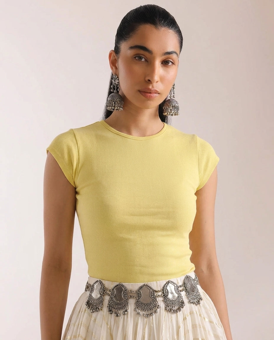 Butter Yellow Cap Sleeve Crop Top