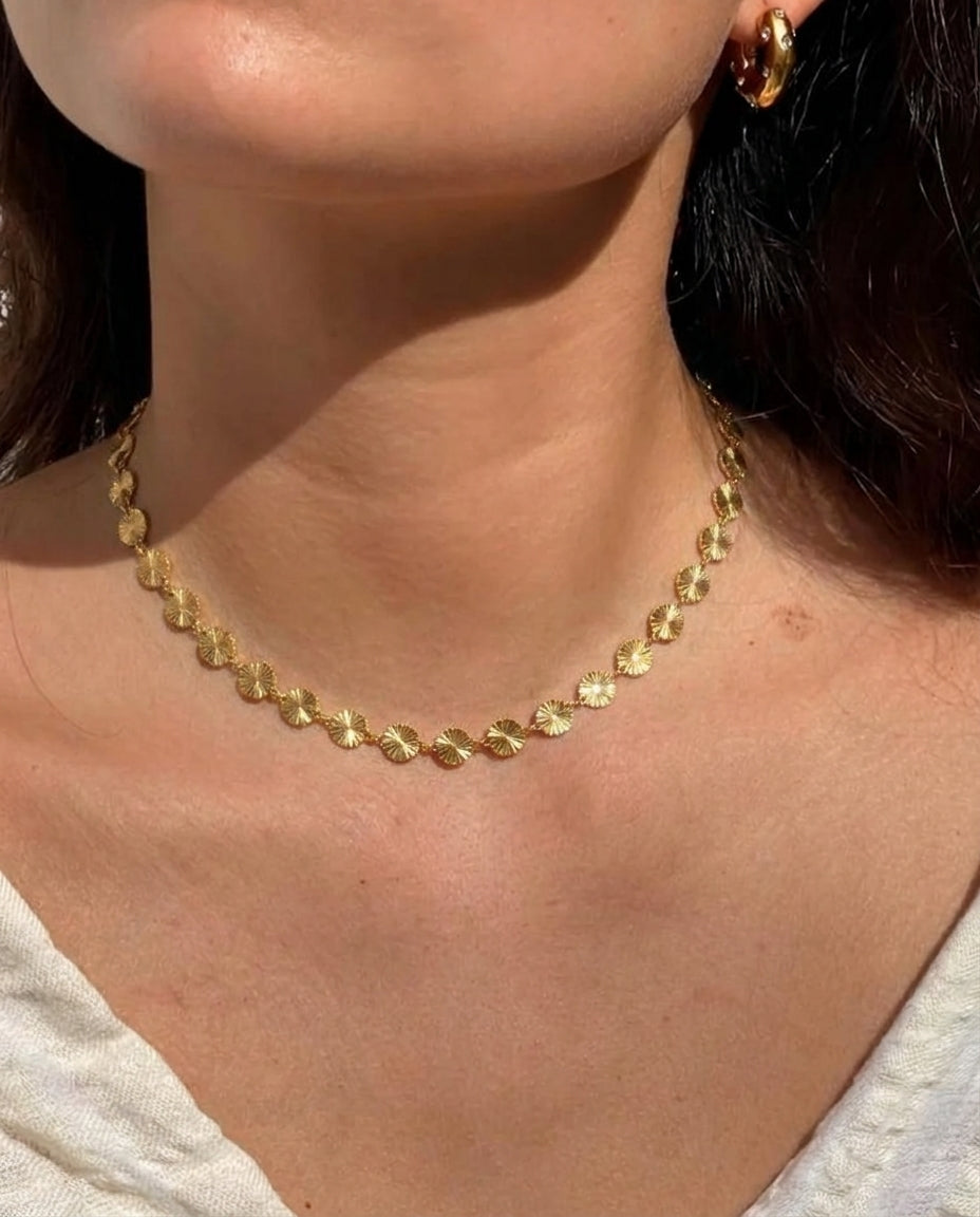 Golden Antitarnish Sunray Disc Necklace