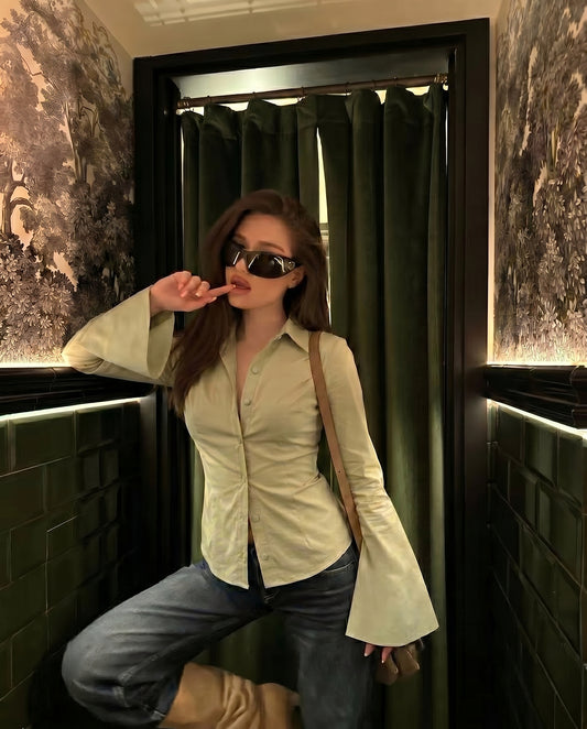 Green Flared Sleeves Shirt