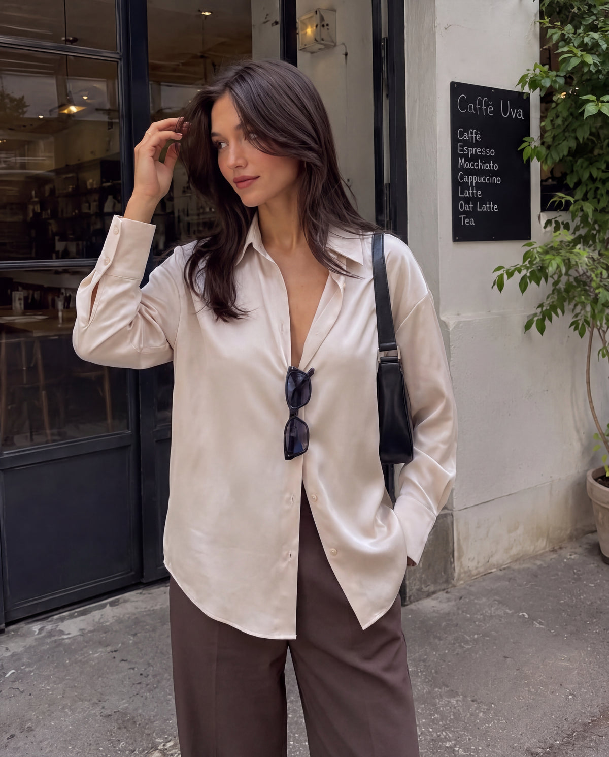 Champagne Solid Satin Shirt