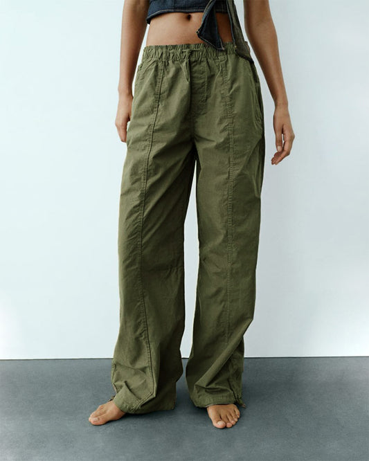 bottomwear,parachutes,casual,streetwear,woven,cotton,olive green,baggy fit,full length,drawstring,mid rise,24040006AC,OY1210