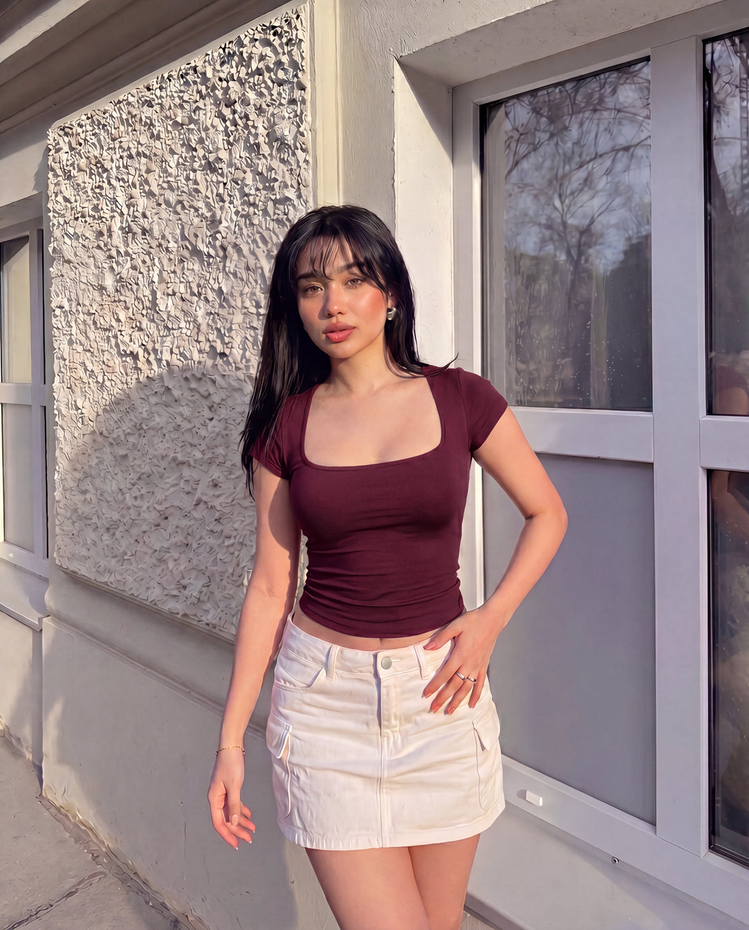 Contour Square Neck Top- Burgundy