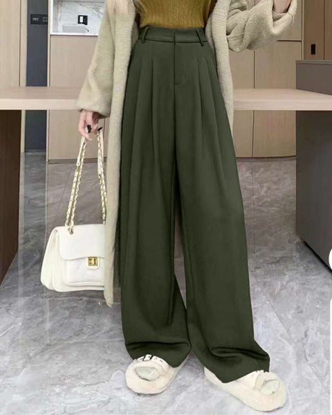 OLIVE PLEATED TROUSERS