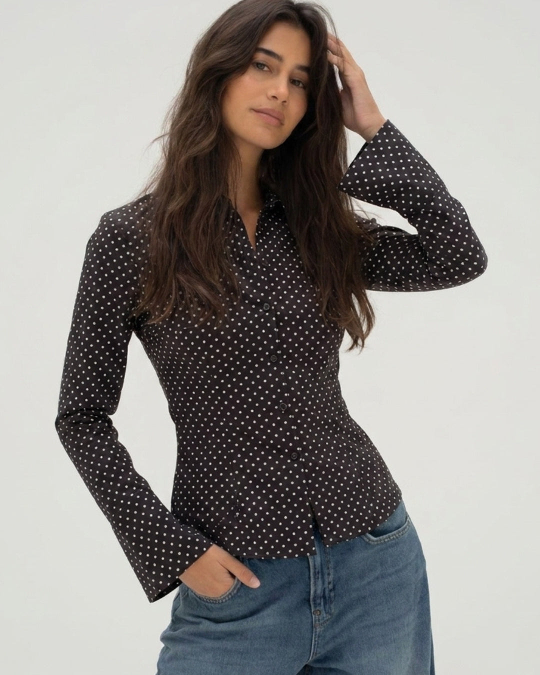 Polka Flared Sleeve Fitted Shirt