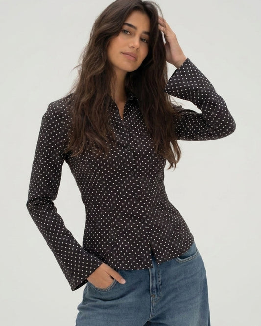 Polka Flared Sleeve Fitted Sleeve Shirt