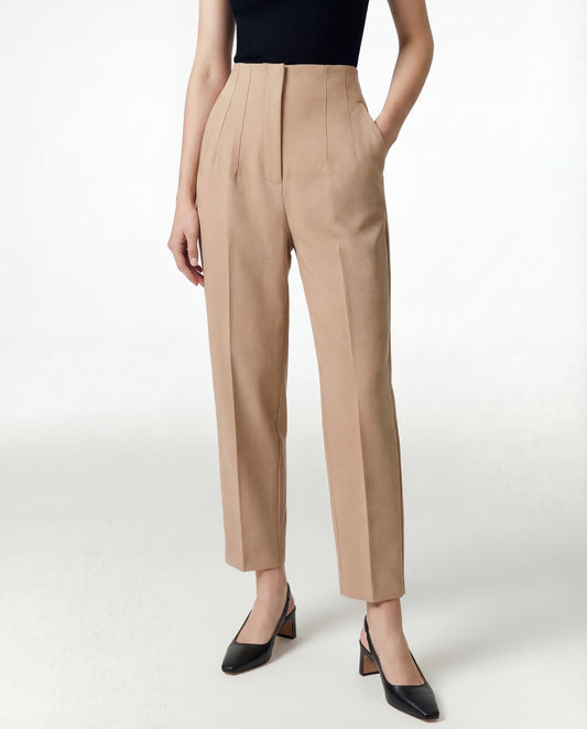 Tan High-Waist Tapered Trouser