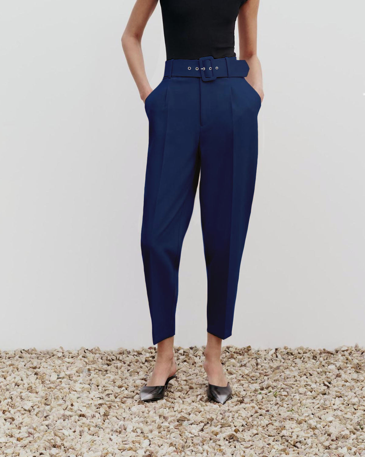 bottomwear,pants,formal, semi-formal,business outfit, urban fit, workwear, woven,polyester, spandex,,navy blue,pleated,belt,tailored fit,tapered,full length,high rise, OY942- navy, 25090068GG