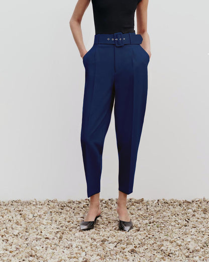 bottomwear,pants,formal, semi-formal,business outfit, urban fit, workwear, woven,polyester, spandex,,navy blue,pleated,belt,tailored fit,tapered,full length,high rise, OY942- navy, 25090068GG