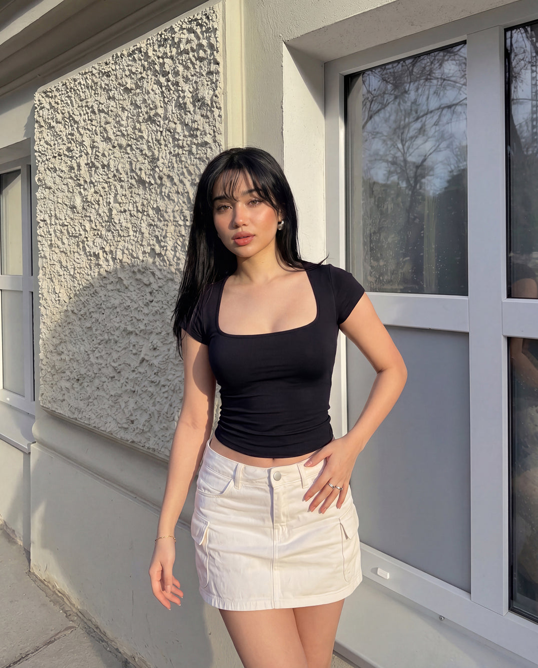 Contour Square Neck Top- Black