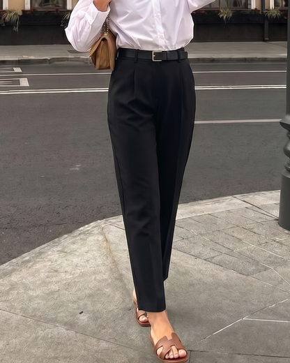 High Rise Black Tapered Trousers With Belt