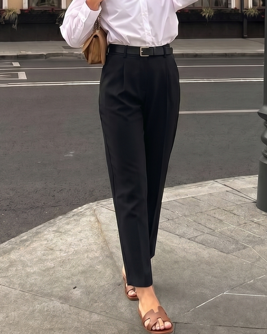 High Rise Black Tapered Trousers With Belt