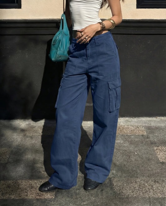Navy Blue Wide Leg Adjustable Cargo