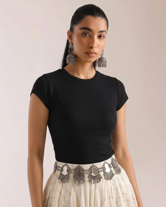Black Cap Sleeve Crop Top