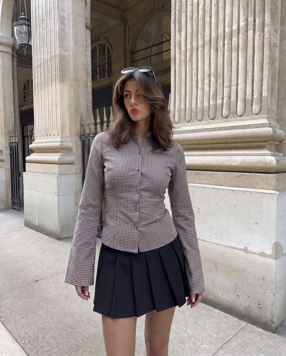 Black Check Shirt With Cinched Waist