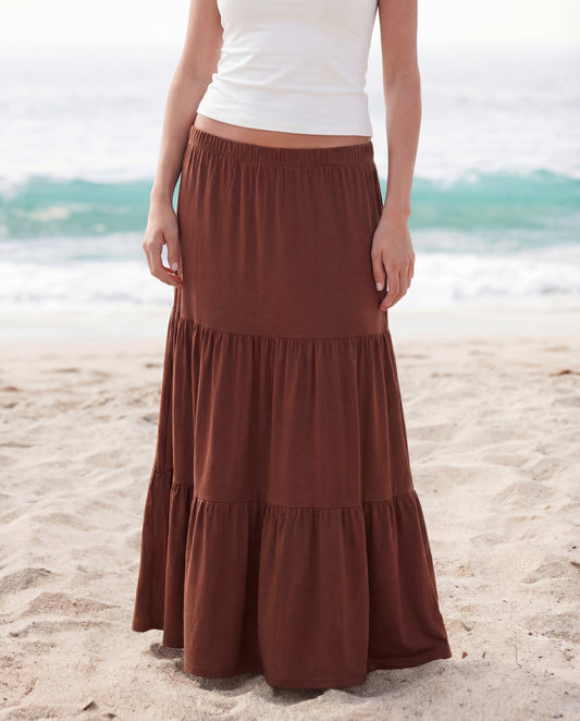 Tiered Brown Long Skirt