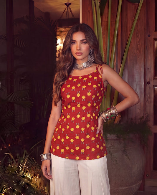 Urja Red Bloom Camisole Kurti