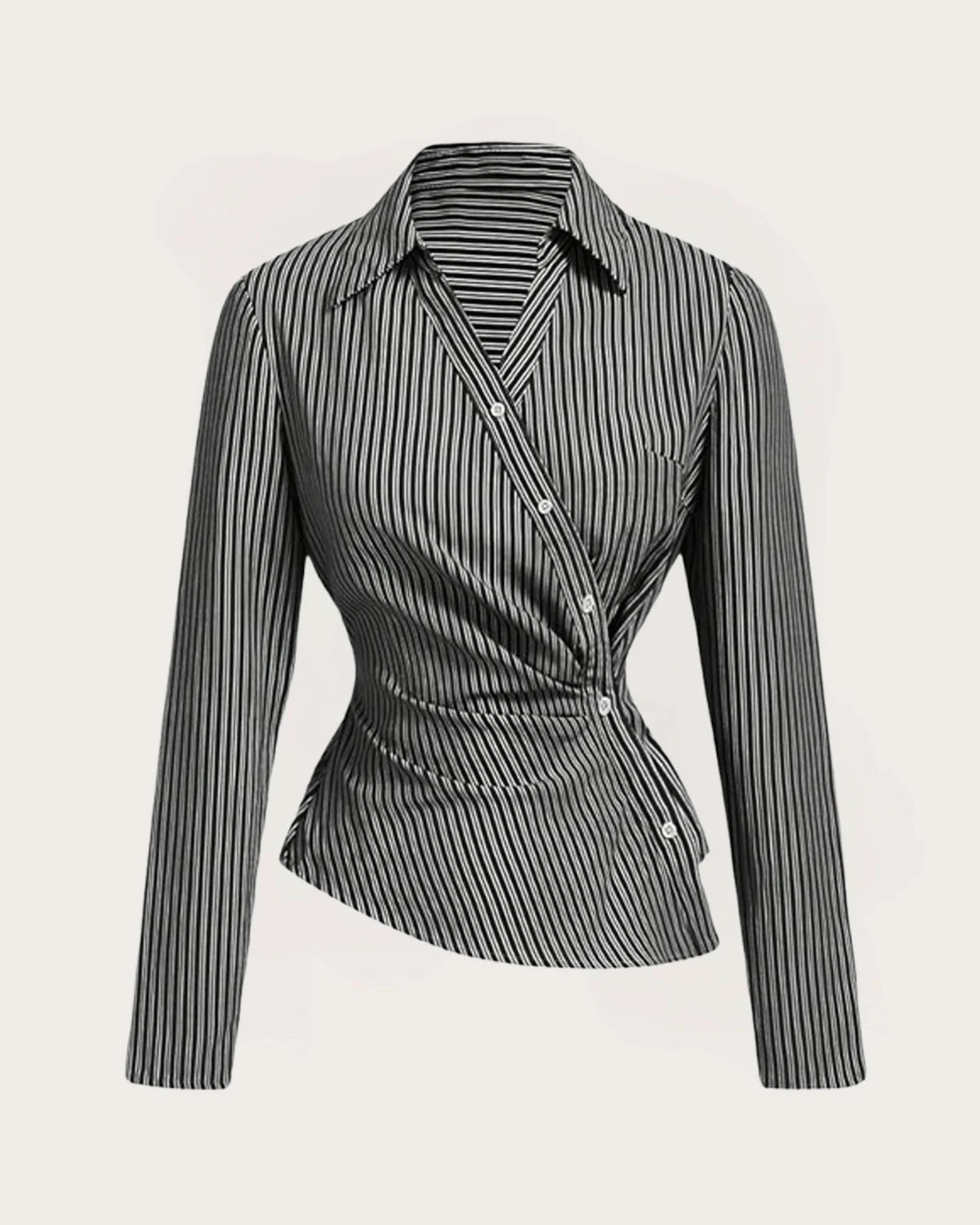 Black Stripe Asymmetric Hem Shirt
