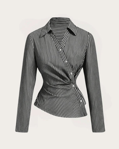 Black Stripe Asymmetric Hem Shirt