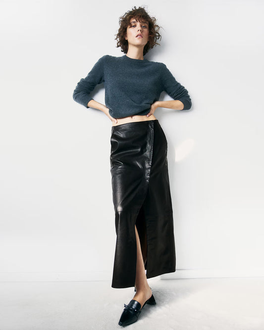 bottomwear,skirts,casual chic, vacation,gen z, streetwear, urban fit,woven,pu leather,,black,panelled,zipper,relaxed fit,a-line skirt,full length,slit,mid rise, OY2221, 25090047GG