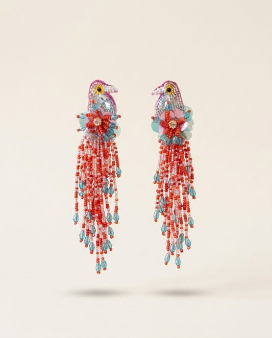 Coral Fringe Drop Earrings
