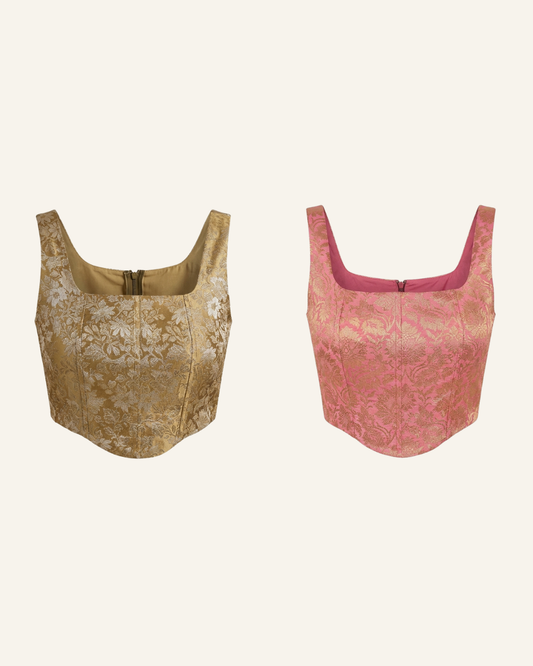 Set of 2 Gold and Blush Pink Banarasi Brocade Tops