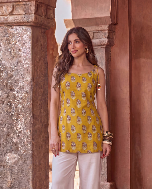 Alaya Mustard Print Camisole Kurti