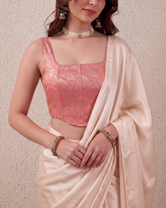 Blush Pink Brocade Saree Corset Blouse