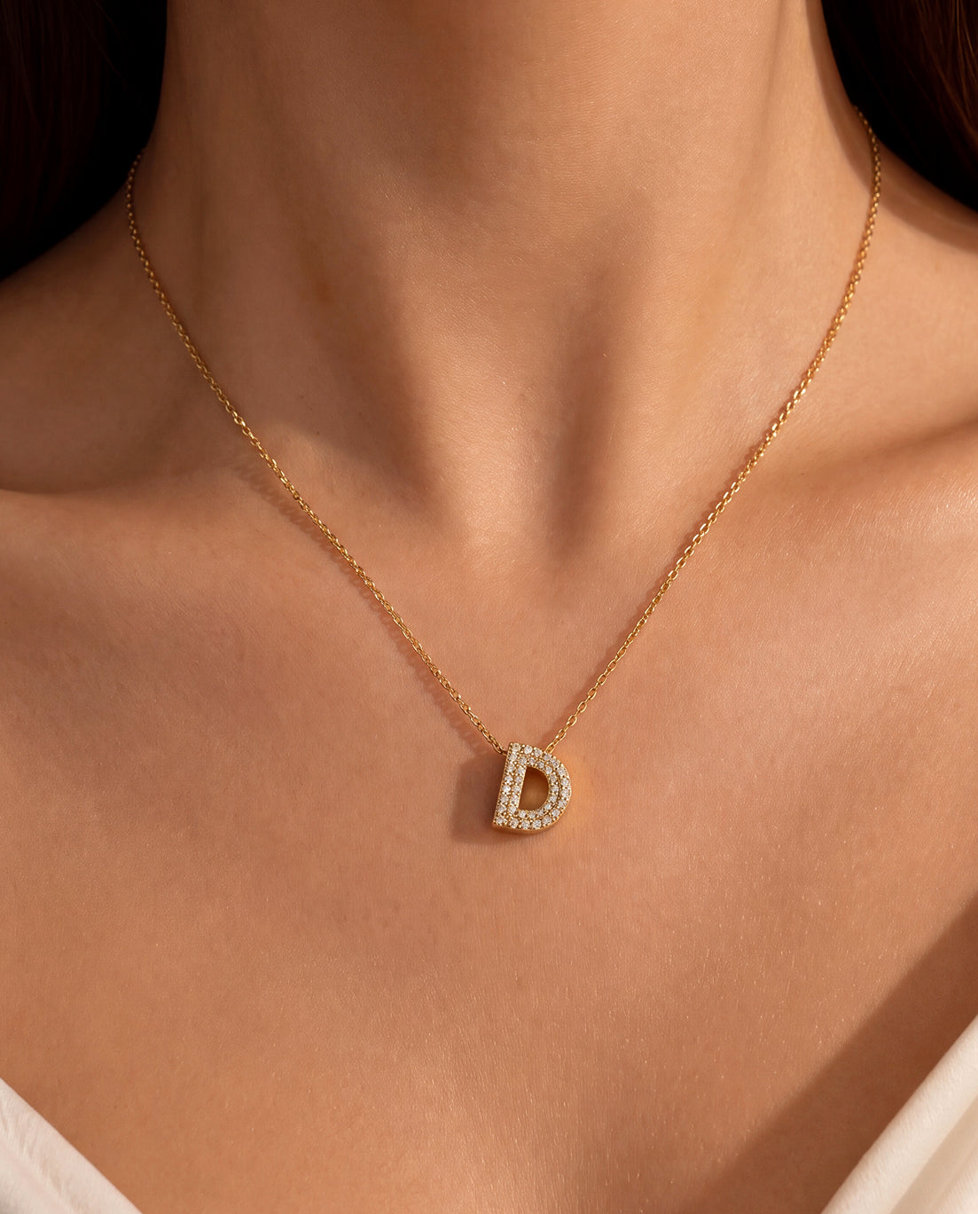 The D Rhinestone Anti Tarnish Necklace - Gold
