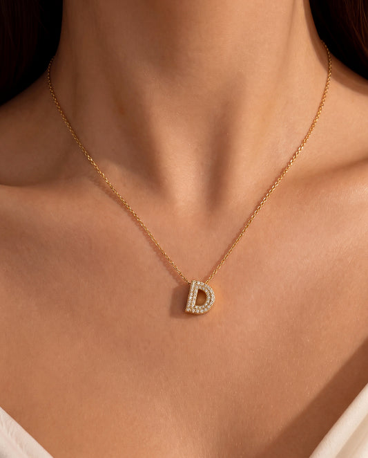 The D Rhinestone Anti Tarnish Necklace - Gold