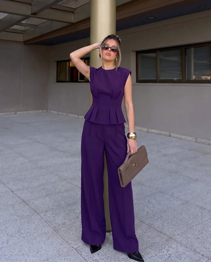 Tailored Linen Blend Top & Pants Co-Ord Set Purple