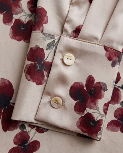 Wine Blossom Florals Satin Shirt