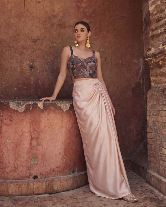 Floral Print Bustier Top and Skirt Coord Set