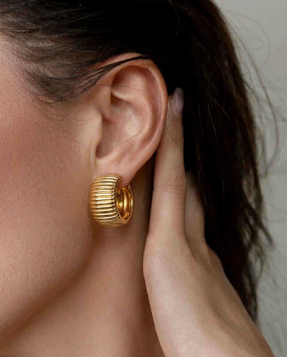 Golden Striped Hoop Earrings
