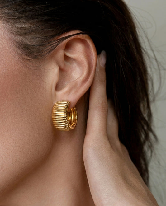 Golden Striped Hoop Earrings