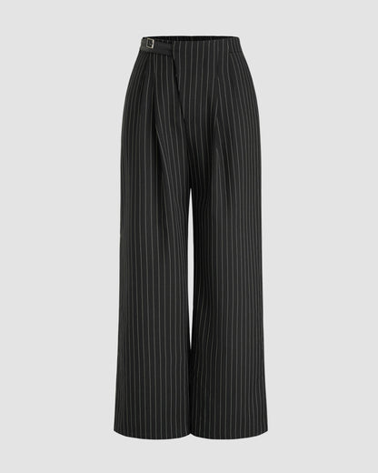bottomwear,pants, trousers,formal,business outfit, summer, urban fit, workwear,woven,polycotton,yarn dyed,black,striped,belt,wide leg fit,straight,full length,straight hem,mid rise	25060042GG,OY2010