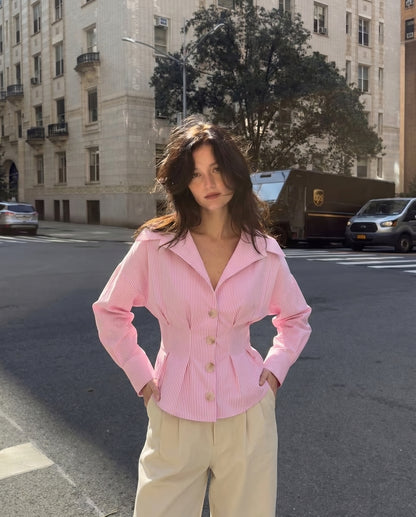 Pink Stripe Shirt With Cinched Waist