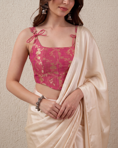 Light Pink Brocade Saree Corset Blouse