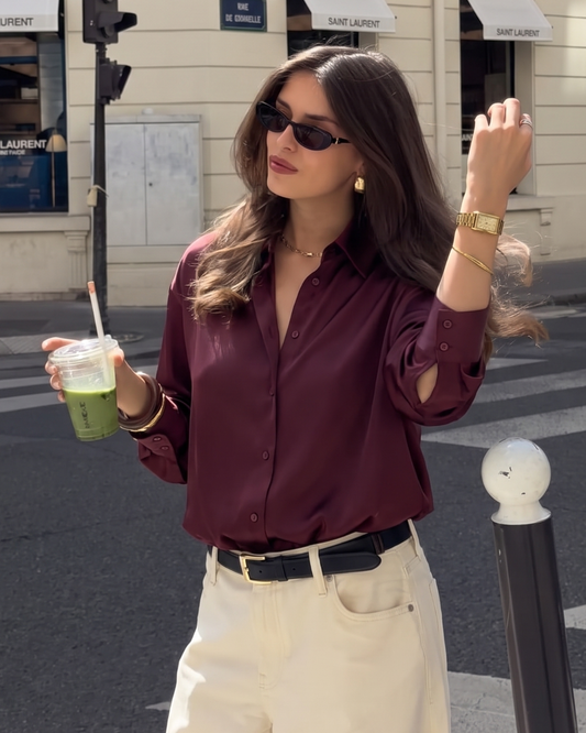 Burgundy Solid Satin Shirt