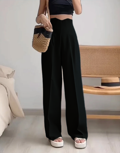 bottomwear,pants,semi-formal,business outfit,stretchable,polyester, spandex,black,pleated,straight fit,straight,full length,high rise, OY956 BLACK, 25090071GG