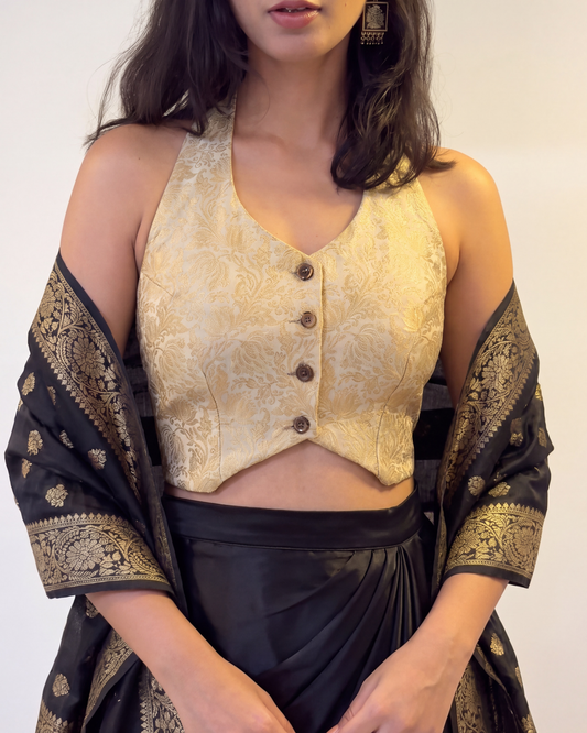 Ivory Banarasi Brocade Vest Top