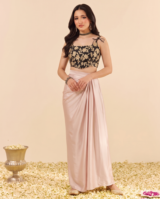 Black Embroidered Corset Top & Skirt Coord Set