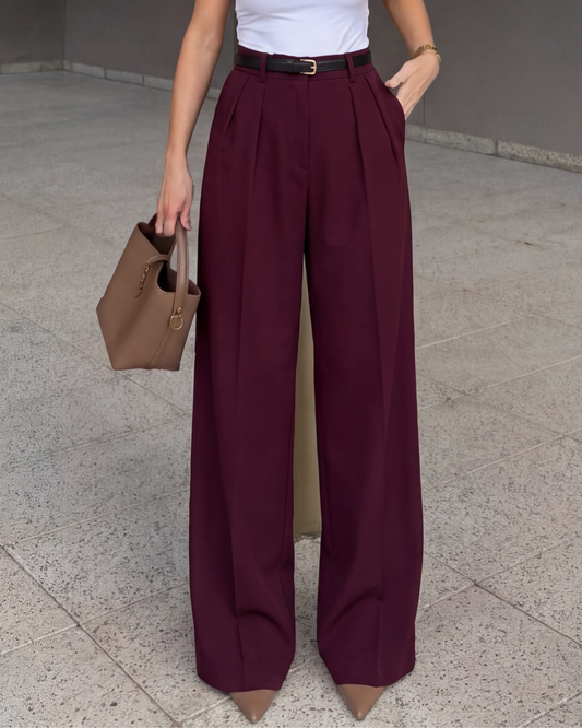 Maroon High-Rise Wide-Leg Pants