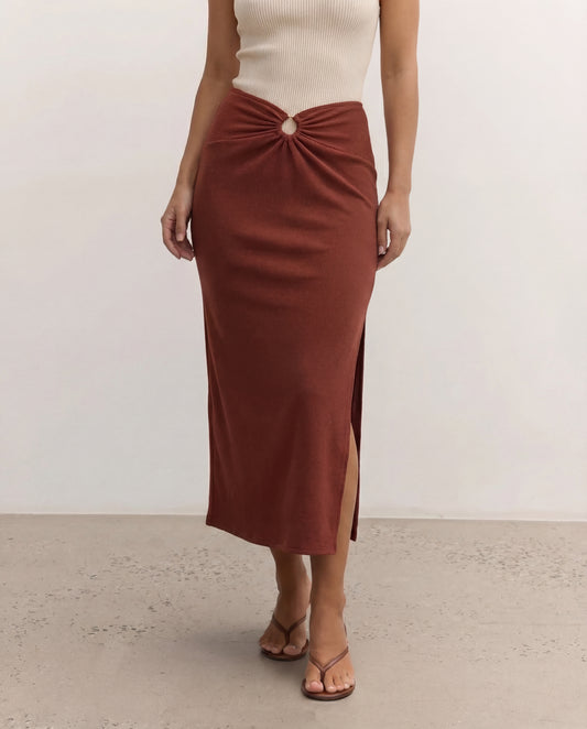 Ribbed Slit Ring Detail Slit Skirt