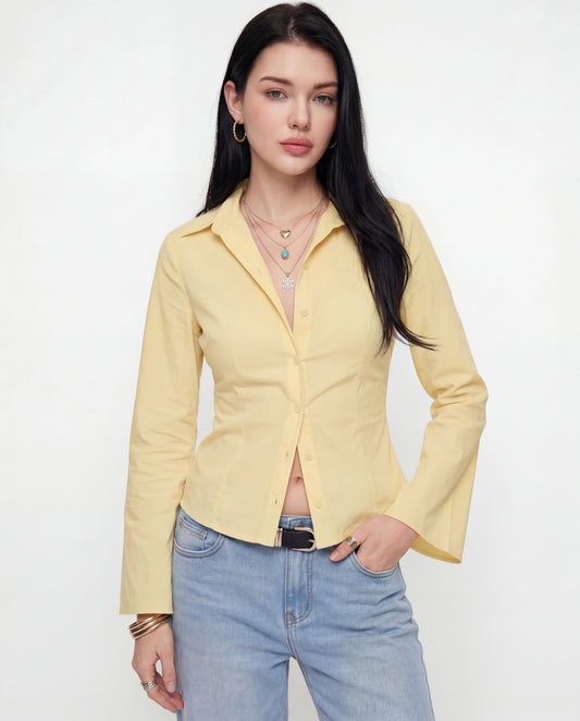 Butter Yellow Flared Sleeves Shirt