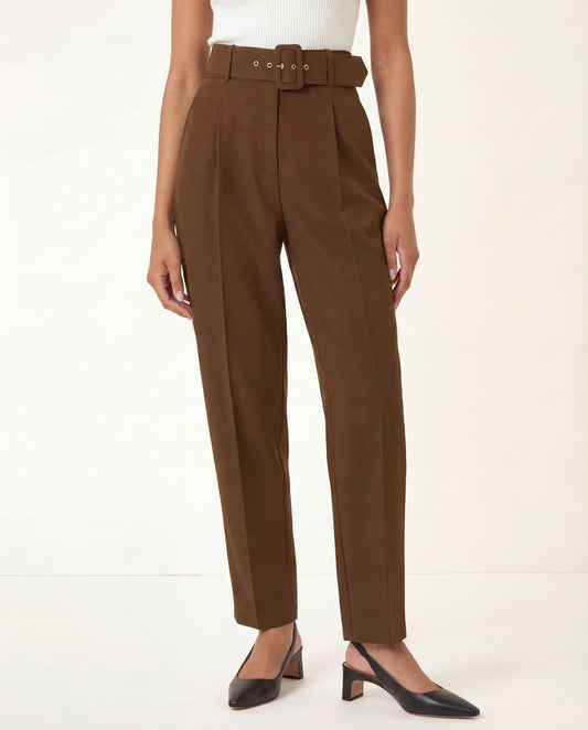 Belted Tapered Pants With Belt - Brown