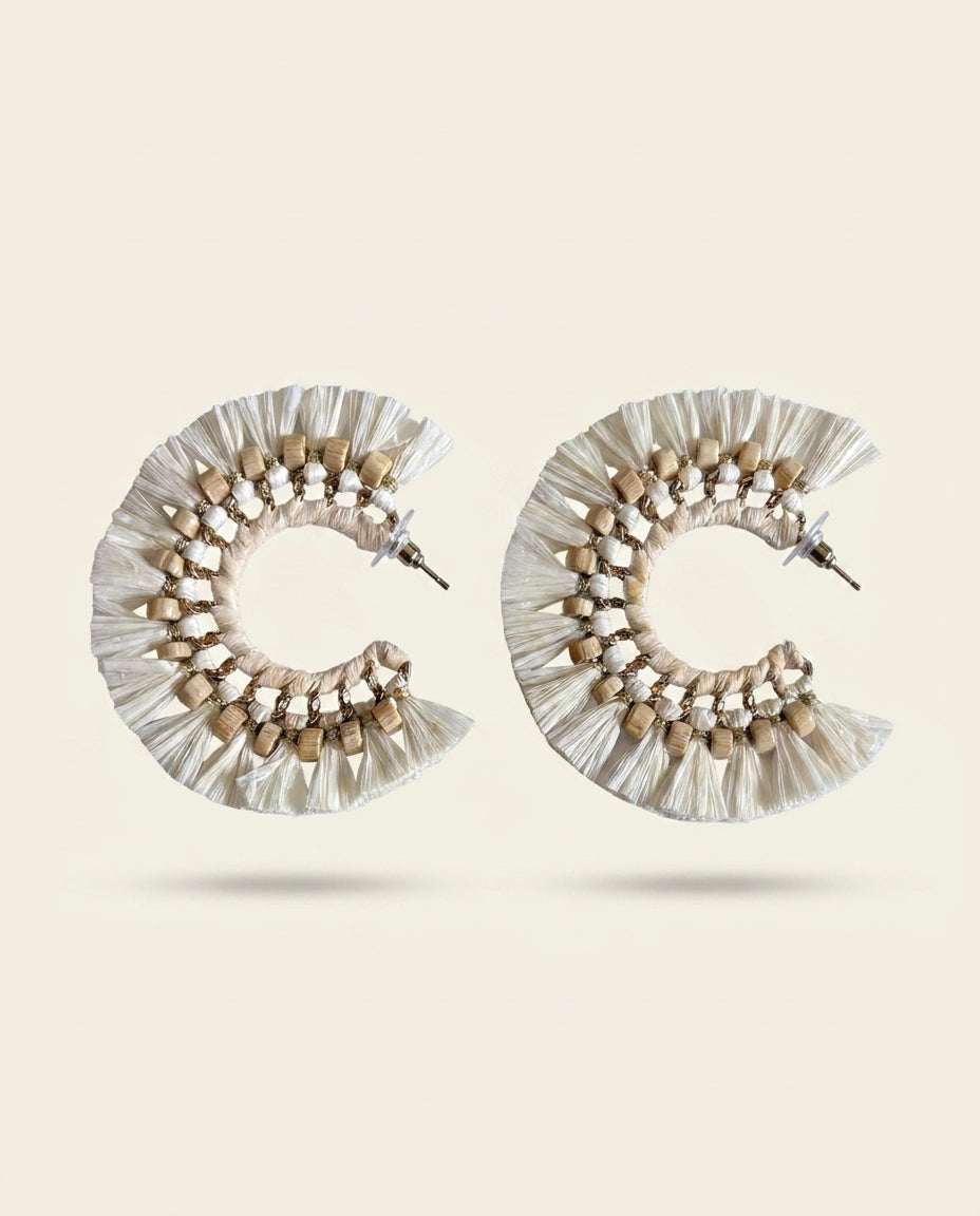 Spiked Cream Hoop Earrings